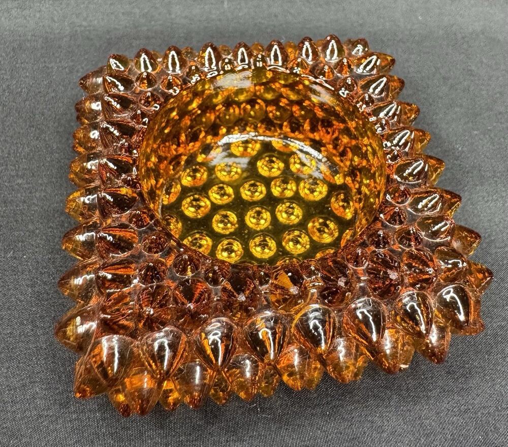 Fenton Amber Pointed Hobnail Glass Salt Cellar Votive Tealight Candle Ashtray